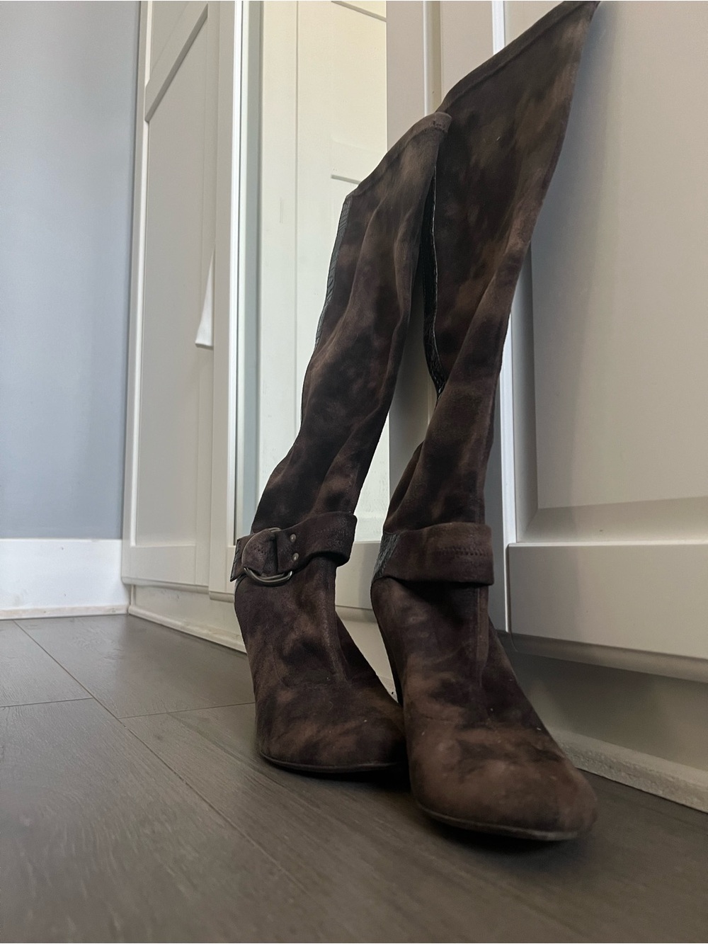 Donald J. Pliner Brown Suede Knee-High Buckle Boots